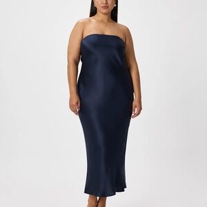 Quince Washable Silk Navy Blue Strapless Dress